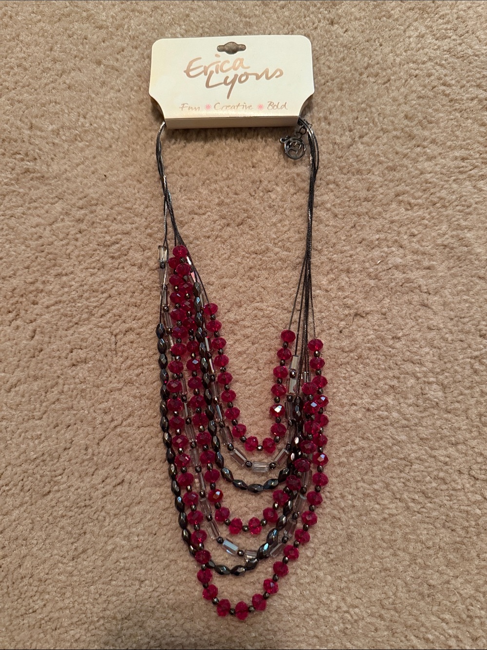 Erica Lyons Layered Burgundy and Gunmetal Beaded Necklace